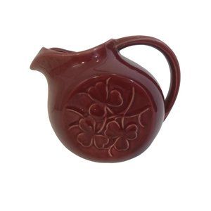 McCoy USA Water Pitcher Burgundy With Ice Lip Cloverleaf Shamrock Handle 7 Wx6 H